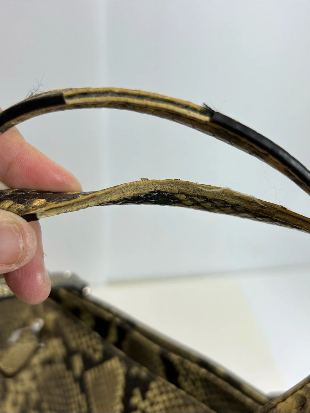 Michael Kors Snake-Print Leather Tote Doible Handle Shoulder Bag Purse Black Tan